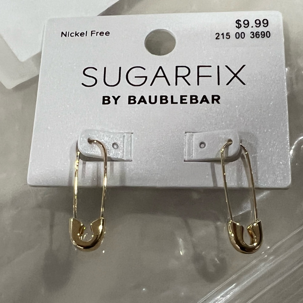 BaubleBar Gold Tone Safety Pin Threader Earrings Nickel Free SugarFix NWT - Picture 6 of 10